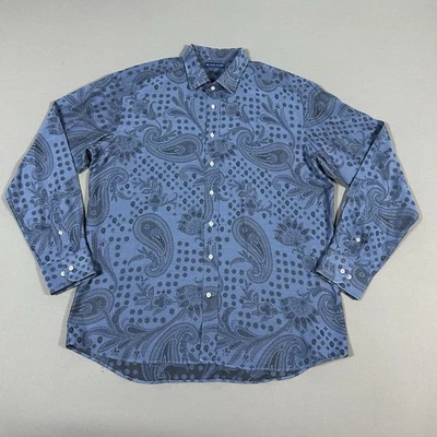 Etro Shirt Mens Size 44 Blue Floral Paisley Cotton Long Sleeve Made In Italy - Image 1 of 4