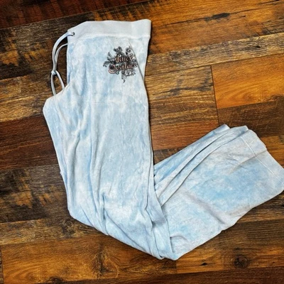 Vintage Y2K Juicy Couture Velour Track Pants Blue Medium - Image 1 of 4
