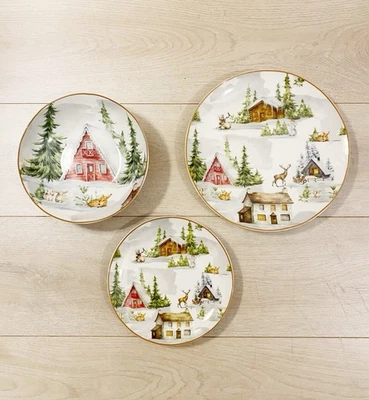 Servizio Piatti 18 Pezzi Natalizio In Porcellana Paesaggio Innevato Natalizio - Image 1 of 4