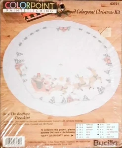 Over the Rooftops Tree Skirt stamped Christmas KIT Bucilla colorpoint santa - Picture 1 of 2