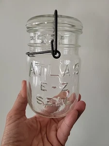 Antikes Hasel Atlas Einmachglas EZ Dichtung dickes Glas 5" Pint Vintage Küche  - Bild 1 von 12