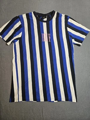 Camisa HUF Para Hombre Raya Mediana Azul Marino y Blanco Unisex Tejida Camiseta Rosa Letras Foto 1 de 4