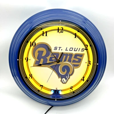 St. Louis Rams Neon Wall Clock 18” NFL Licensed Light Up Man Cave Garage Bar - Image 1 of 4
