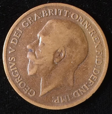 1917 Grã-Bretanha 1 pence (1 P, Penny) Primeira Guerra Mundial, Rei George V - Imagem 1 de 2