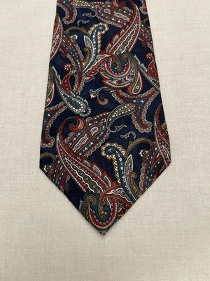 Галстук мужской Oscar de La Renta шелк 4 дюйма темно-синий красное золото пейсли 59 дюймов - Изображение 1 из 4