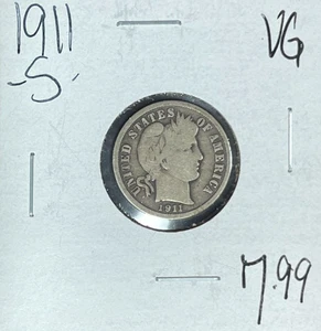 Moneda de diez centavos de plata de barbero 1911-S ~ en muy buen estado ~ bonita moneda~ - Imagen 1 de 2