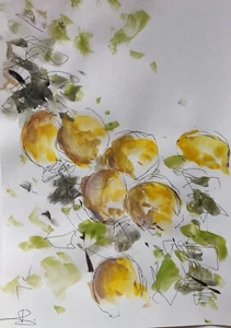 Lemon Tree Watercolour Painting VIVEK MANDALIA Collectible Wall Decor Original - Picture 1 of 1