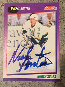 NEAL BROTEN USA OLYMPIC HOCKEY SIGNED 1991 SCORE CARD MINNESOTA NORTH STARS - Picture 1 of 1
