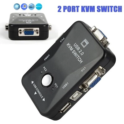 2Port USB VGA KVM Switch Box For Mouse Keyboard Monitor Video Sharing ComputerPR - Image 1 of 4