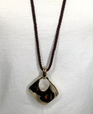 Premier Designs GOOD AS GOLD Chunky Pendant Necklace Brown Cord 971 - Image 1 of 3