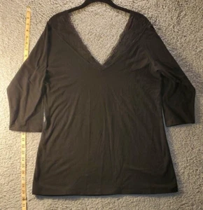 Camiseta para mujer Torrid talla 2 negra con ribete de encaje foxy elástica manga 3/4 fiesta - Imagen 1 de 11