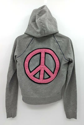 Victoria's Secret PINK Hoodie S Gray PEACE SIGN Logo Sweatshirt-READ - Image 1 of 4