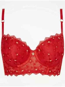 George Entice Collection -Red & Gold Stars Print Underwired Bra size 36E - Picture 1 of 1