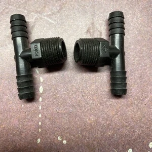 Black Polyethelene "T" 1/4" Barb x 3/8”Pipe Thread Lot of 2 - Picture 1 of 1