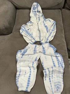 Gap Teen Tie Dye Blue Jogging Outfit Zip Up Size Large 10, Pants Size Medium 8 - Picture 1 of 7