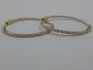 2 mm CZ Medium Inner Outer Hoop Earrings, Yellow Gold Plated - Picture 1 of 6