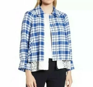 Giacca Lewit zip check blu bianco bordo occhiellato donna taglia XL NUOVA $499 - Foto 1 di 12