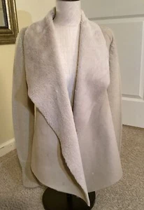 CACHE Beige/Cream 15% Wool Sweater / Open Cardigan Faux Fur - Size M - Run Small - Picture 1 of 9