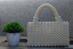 Pearl Beaded Handbag Pearl Beaded Wedding Clutch Handbag Handmake Bag - Picture 1 of 6