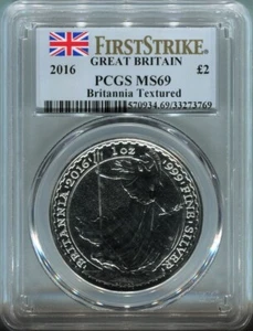 PCGS MS69 2016 GB £2 Silver Britannia Textured 1oz First Strike Fast Delivery! - Picture 1 of 2
