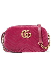 100% AUTHENTIC NEW GUCCI PINK MARMONT CAMERA MATELASSE VELVET SMALL SHOULDER BAG - Picture 1 of 10