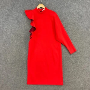Givenchy Dress Womens 38 Red One Sleeve Pencil Ruffle Party Cocktail 16415 - Picture 1 of 15