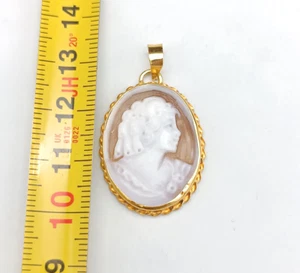 Colgante Camafeo Rostro Mujer Plata 925 Baño De Oro Amarillo Camafeo - Imagen 1 de 6