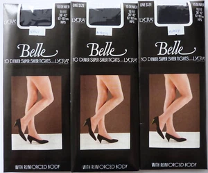 3 pairs of Belle One Size Vintage 10 Denier Super Sheer Tights in Navy - Picture 1 of 2
