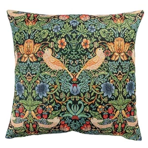William Morris Strawberry Thief Black Tapestry Extra-Large Cushion. - Picture 1 of 4