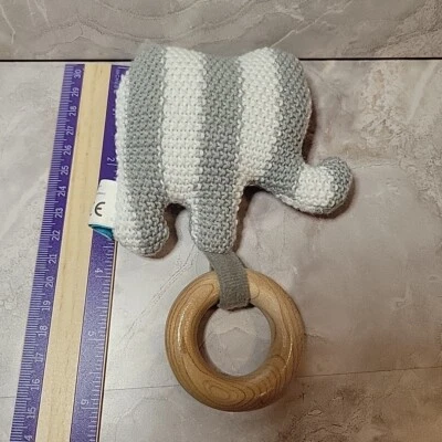 Manhattan Toy Baby Knit Rattle Elephant Grey Striped 2018 - Image 1 of 4