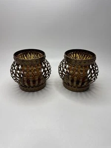 1970s Vintage Home Interiors Metal Caged Votive Candle Holders /w Hobnail Votive - Picture 1 of 6