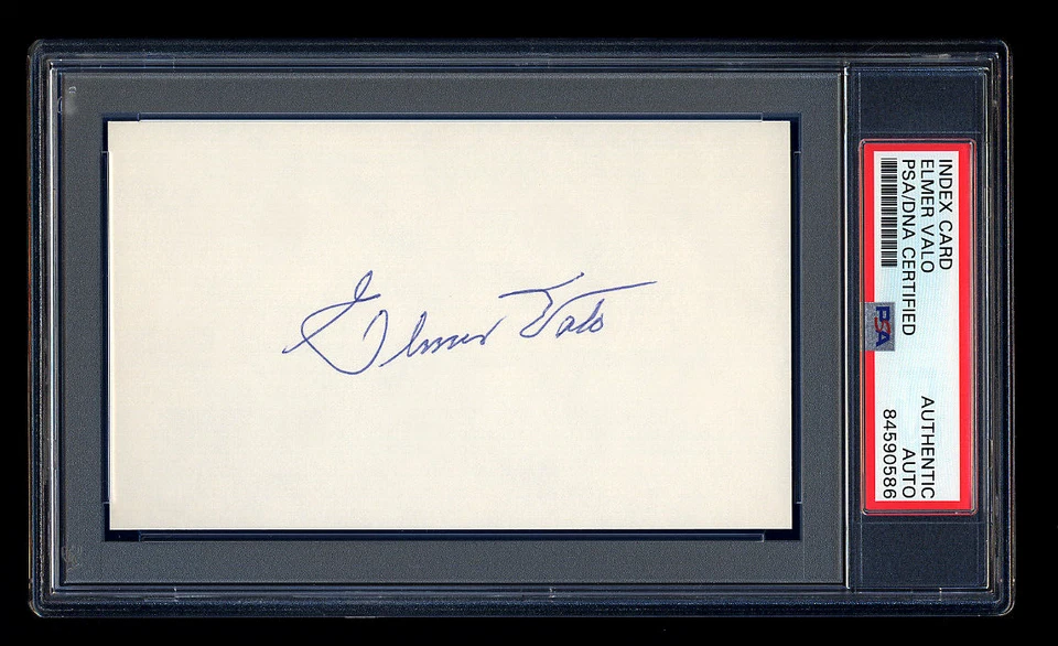 ELMER VALO SIGNED MINT INDEX CARD PSA/DNA AUTOGRAPHED PHILADELPHIA ATHLETICS HOF - Image 1 of 1