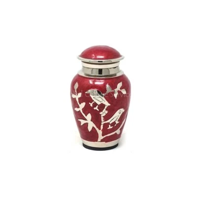 Hermosa Urna de Recuerdo Pequeña Bendición Pájaros Plateados (Roja y Plata) Foto 1 de 4