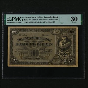 1929-30 Netherlands Indies Javasche Bank 100 Gulden Pick#73c PMG 30 Very Fine - Picture 1 of 4