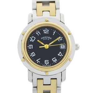 HERMES Clipper Wrist Watch CL4.220 Quartz Gold Plated Stainless Steel Used Women - Picture 1 of 12