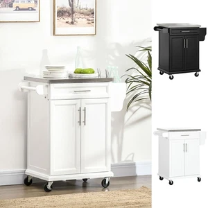 Kitchen Cart Storage Trolley with Drawer Cupboard Towel Rail Steel - Picture 1 of 23