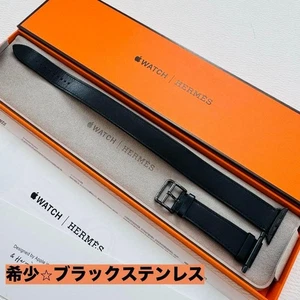 Bracelet Hermès en cuir véritable noir double tour pour Apple Watch 40 mm 5,5-6,7" - Photo 1 sur 11
