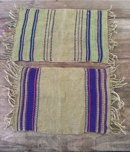 Juego de 2 alfombrillas de algodón tejidas a mano vintage con flecos textiles rústicos boho a rayas - Imagen 1 de 14