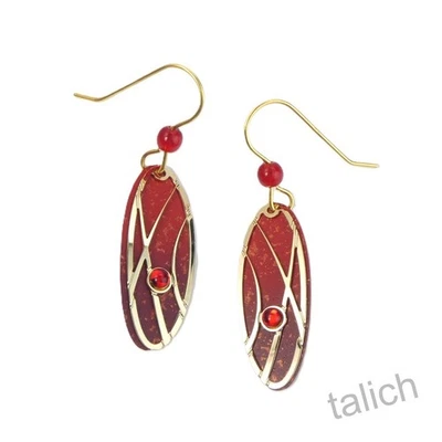 Adajio Earrings Red Ombre Oval with Shiny Gold Abstract Filigree & Bead Unique - Image 1 of 4