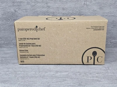The Pampered Chef Prep Bowl Set (6)One Cup Glass Measuring Bowls Lids New in Box - Image 1 of 4