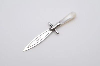 Antico segnalibro novità argento e madreperla timbrato argento - Immagine 1 di 4