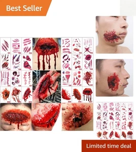 Halloween 24ct Wasserdichte Tattoo Aufkleber - Furchterregende Wunden & Narben für Kostüme - Bild 1 von 11