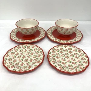 Pioneer Woman Red Timeless Floral Dinner/Salad/Bowl Plates Stoneware Lot - Picture 1 of 14