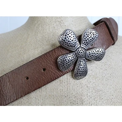 Silpada Size M 100% Leather Brown Belt with Silver Metal Flower Buckle - Image 1 of 4