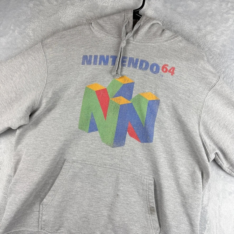 Nintendo 64 Sudadera con Capucha Para Hombre Grande Gris Pullover Sudadera con Capucha Retro Juegos Foto 1 de 4