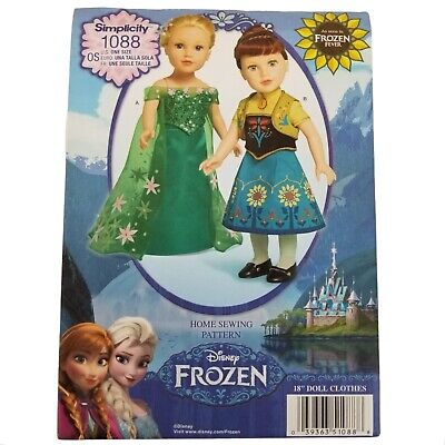 Simplicity 1088 Disney Frozen Doll Clothes Pattern For 18  Dolls New Uncut • 13.90€