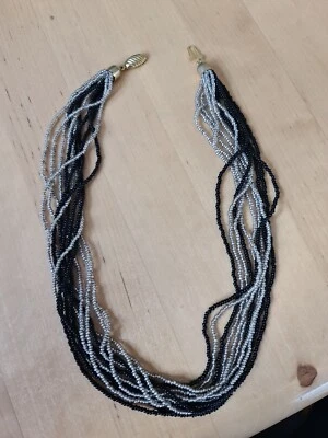 Damen Modeschmuck Halskette  11 Gedrehte Perlen Imitat Schnüre Schwarz Und... - Bild 1 von 4