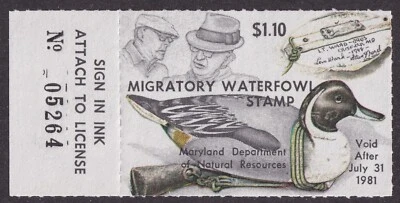 MATT'S STAMPS US SCOTT #7, $1.10 MARYLAND STATE DUCK STAMP 1980 MNH - Image 1 of 3