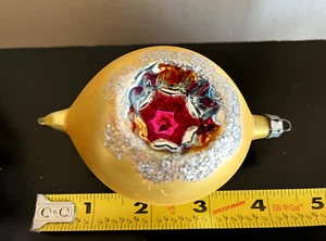 Beautiful Gold colored Hand Painted Blown Glass Indented Ornament 4" tall - Picture 1 of 6