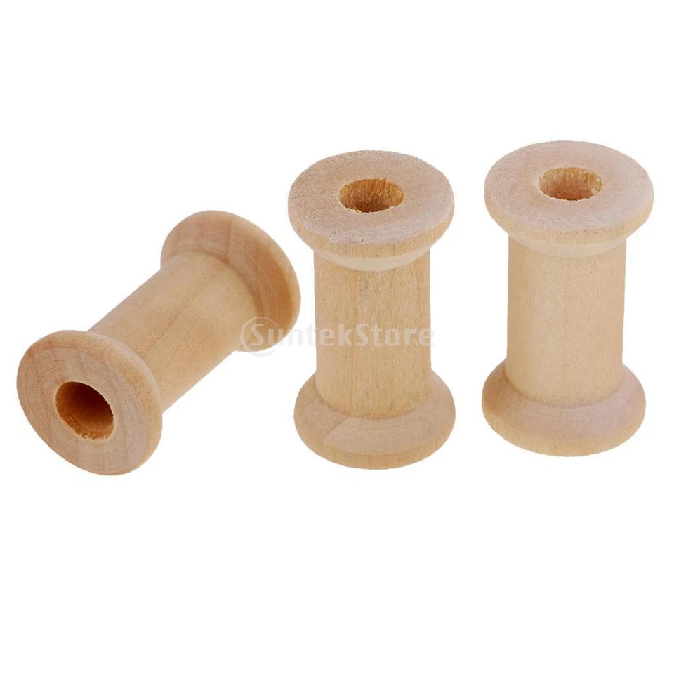 100 Pieces Blank Wooden Empty Spools for Wire Thread Bobbins Cord  DIY - Image 1 of 4